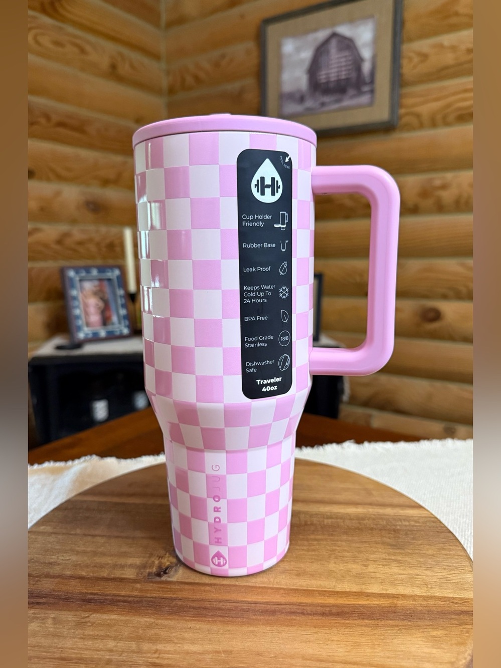 PINK CHECKERS HydroJug 40oz Traveler Tumbler • LEAKPROOF